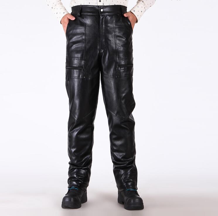 

Black faux leather pants men casual trousers Plus velvet motorcycle pu pants for men fashion pantalon homme autumn winter korean