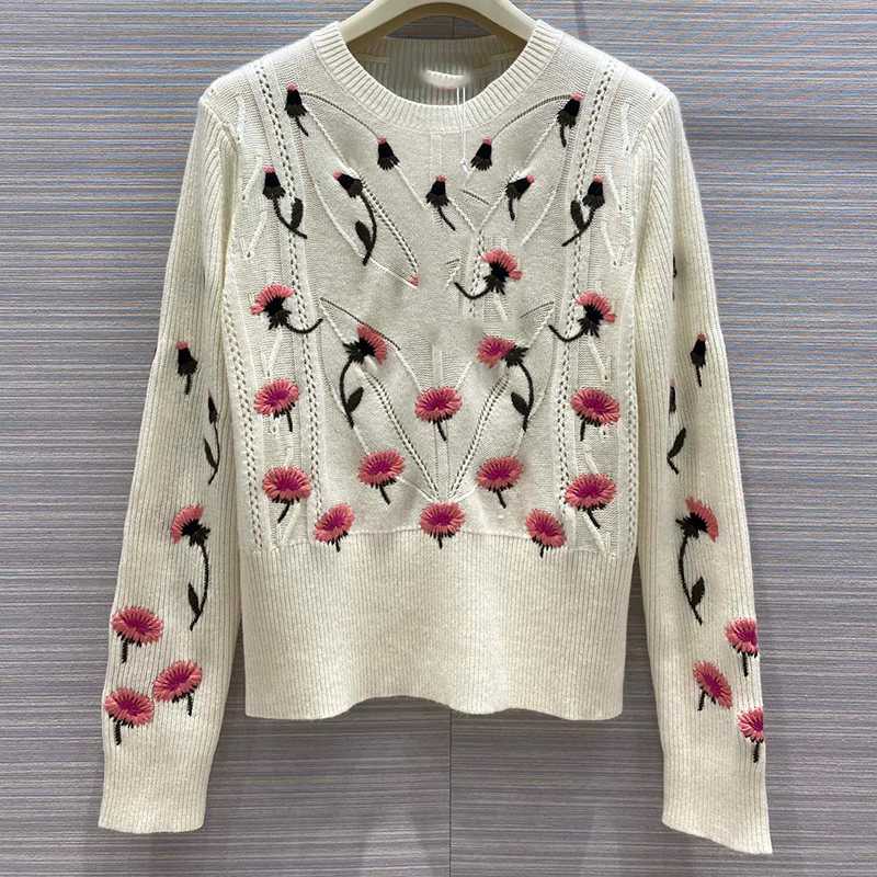 

Designer Sweater for Women High Quality 100% Casemere O-Neck Floral Printed Pullovers Sweaters for Lady 2020, As pic