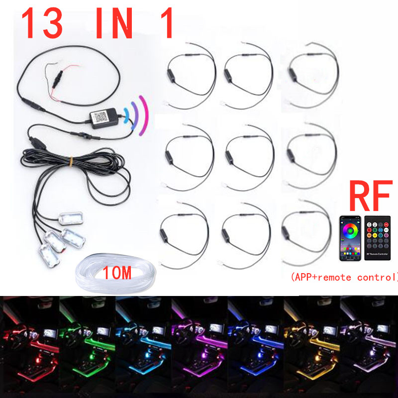 

Flexible Car Atmosphere Lamps APP Sound Control RGB Mode Colorful Auto Interior Ambient Light Decorative Lamp Strips 8m/10m/12m