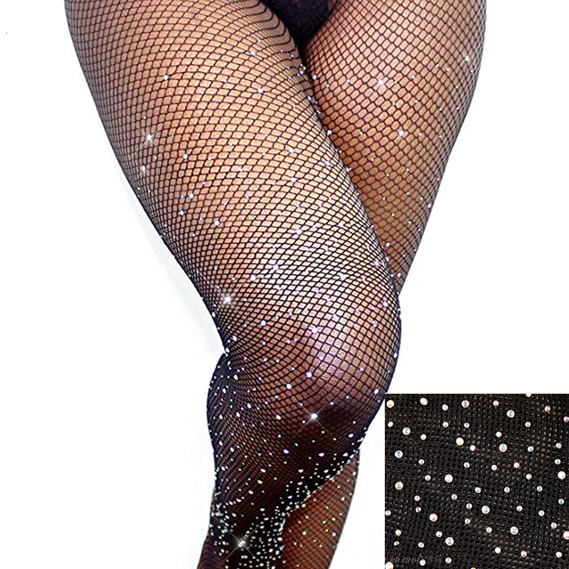 

Sexy Stockings Shape Female Stockings Fishnet Pantyhose Rhinestone Glitter Transparent Tights Women Collant Femme SW065, Black;white