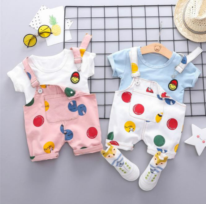 

Kids Designer Clothing Sets Boys Girls Fashion Tshirts + Overalls Two Pieces Set Children Casual Summer Printed Cute Clothing Suits New, Pink