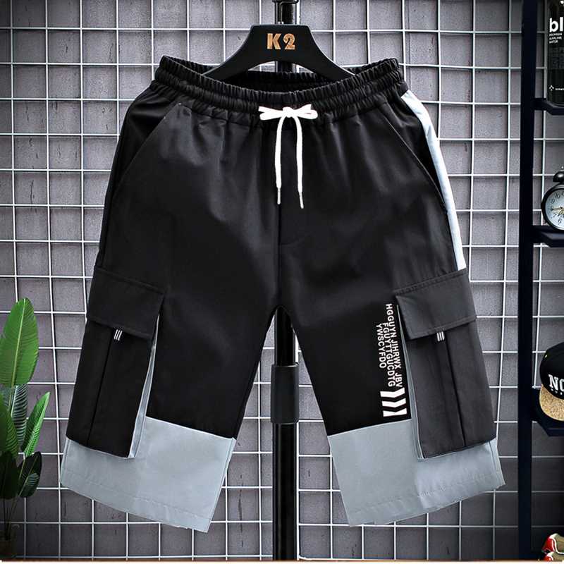 

2020 summer men loose shorts mens 2 color patchowrk shorts elastic waist design men casual beach, 19