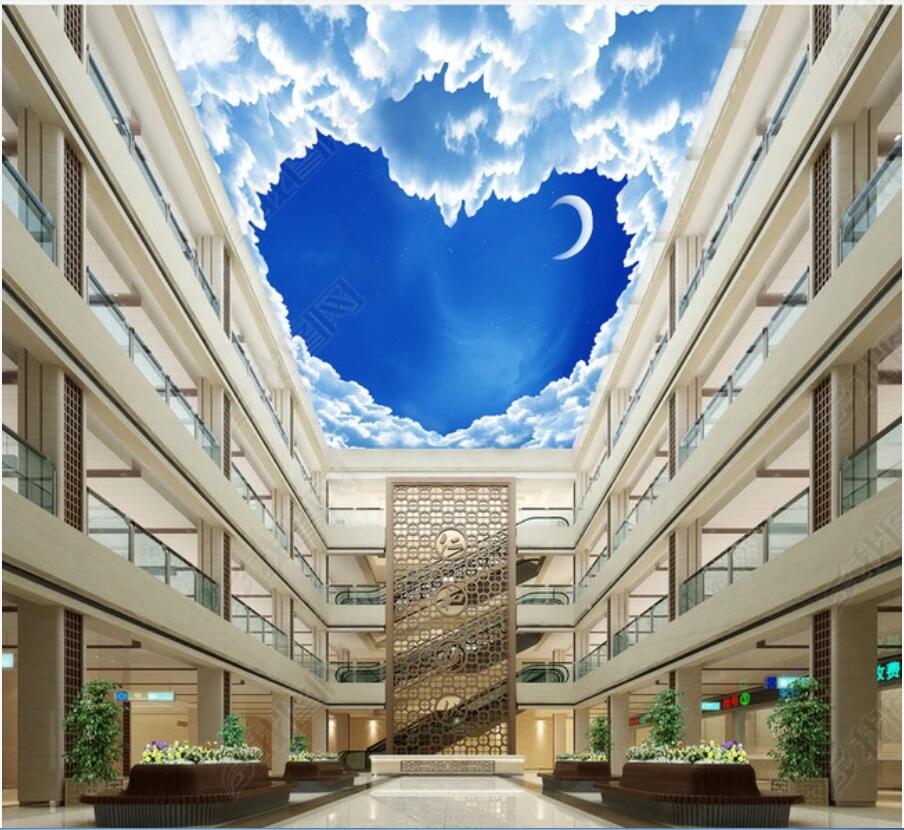 

3d ceiling murals wallpaper custom photo 3D Fantasy HD Heart-shaped Moon Cloud Ceiling Mural 3d landscapes room wallpaper for walls 3 d, Non-woven