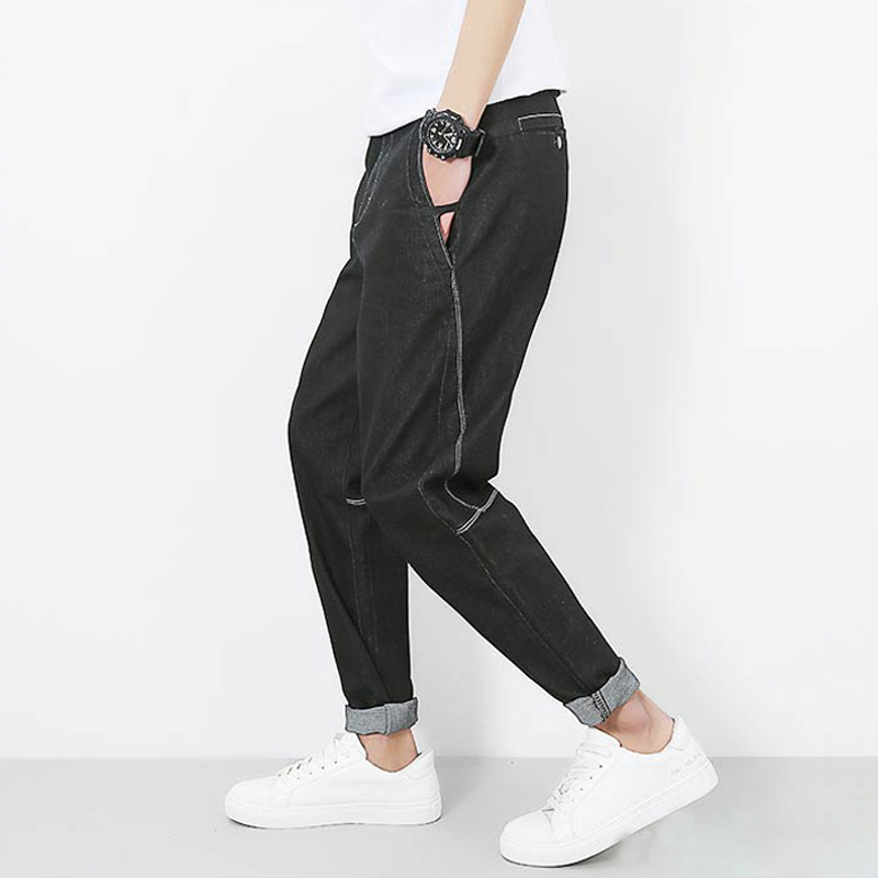 

Spring 2020 Mens Joggers Black Brand Pants Loose Hip Hop Trousers Elastic Waist Harem Men Jeans Street Ripped Jean, Full