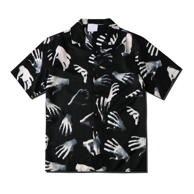 

Black Printed Vintage Street Shirts for Men 2020 Summer Hawaiian Shirts Male Top, White;black