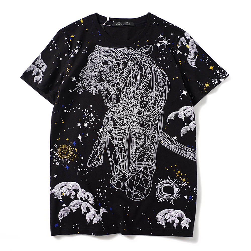 

Sketch Tiger Short Sleeve Crew Neck Tee Men's Cotton T Shirt Women Hip Hop Short Sleeve T-shirt Skateboard Fashion Streetwear Tops, White