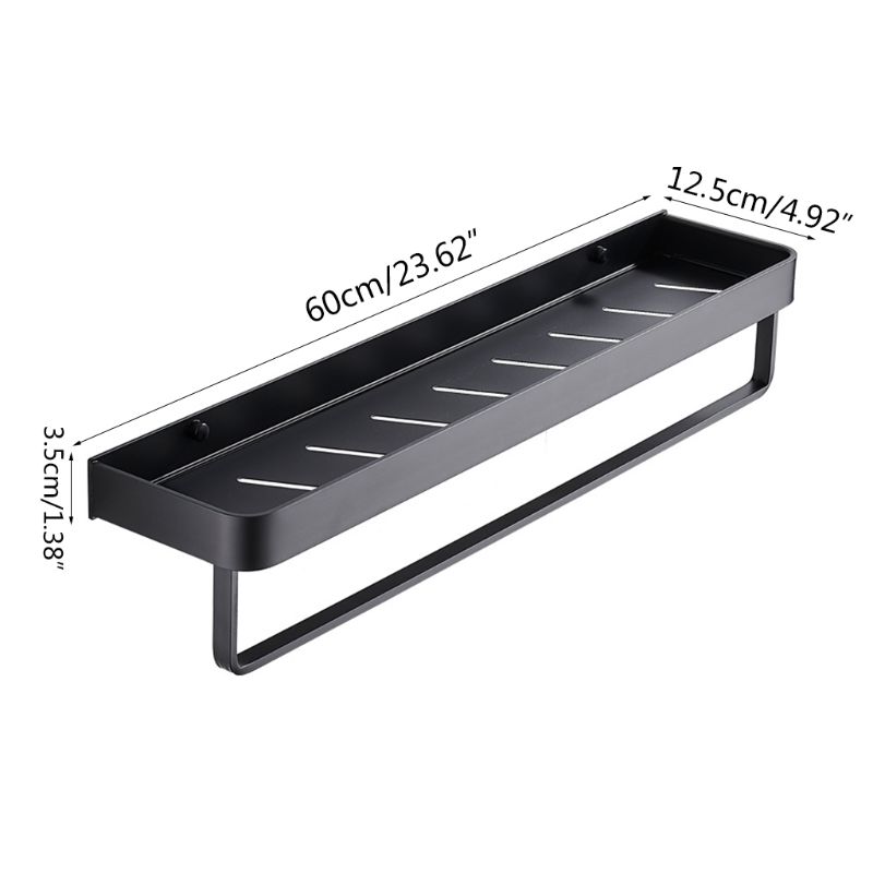 

Wall Mounted Bathroom Shelf with Towel Bar Aluminum Shampoo Shower Gel Holder 448A