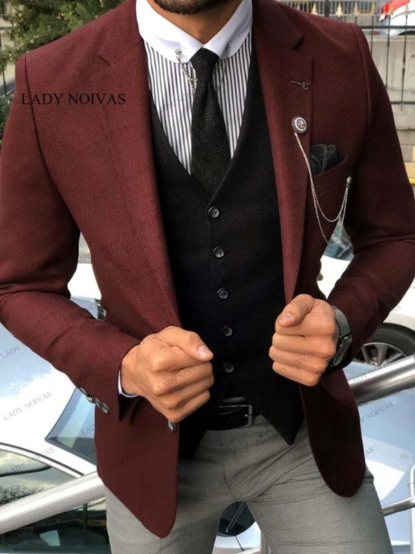 

Red Brown Men' Suits Business Formal Working Wedding Prom Black Vest Custom 3 Pcs Mens Suits Custom Made Smoking Blazer 2020, Model 5