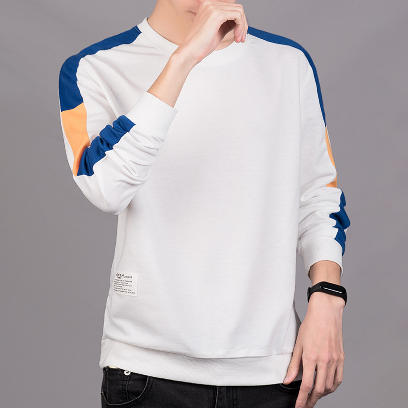 

2020 Men's Sweatshirt Trend Student Long-sleeved Casual Bottoming Autumn Fashion Plus Size Round Neck Pullover Men's Clothing, W1601 white
