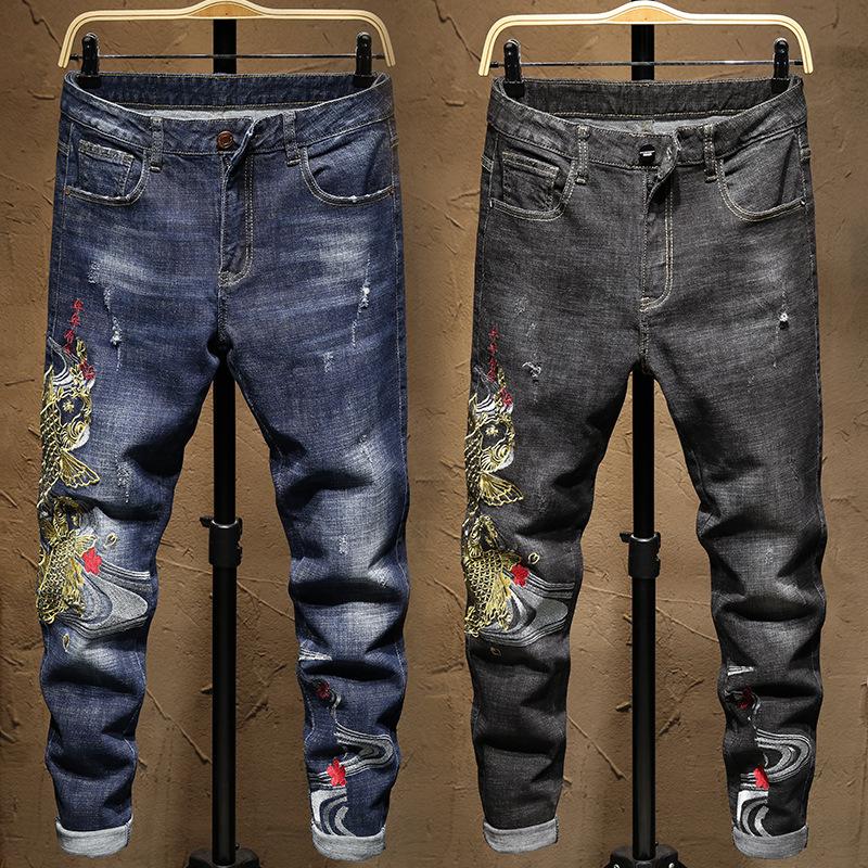

New Arrivals Men's Fashion Jeans Ripped Denim Pants Fashion Casual Loose Trousers, Black