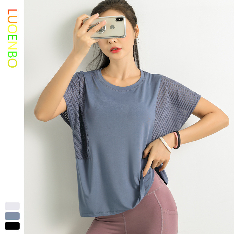 

Short sleeve Mesh Sports T-shirt Woman Yoga Short Sleeve Fitness Tops Loose Sports Fitness Shirts Quick Dry Running Shirts Women, White