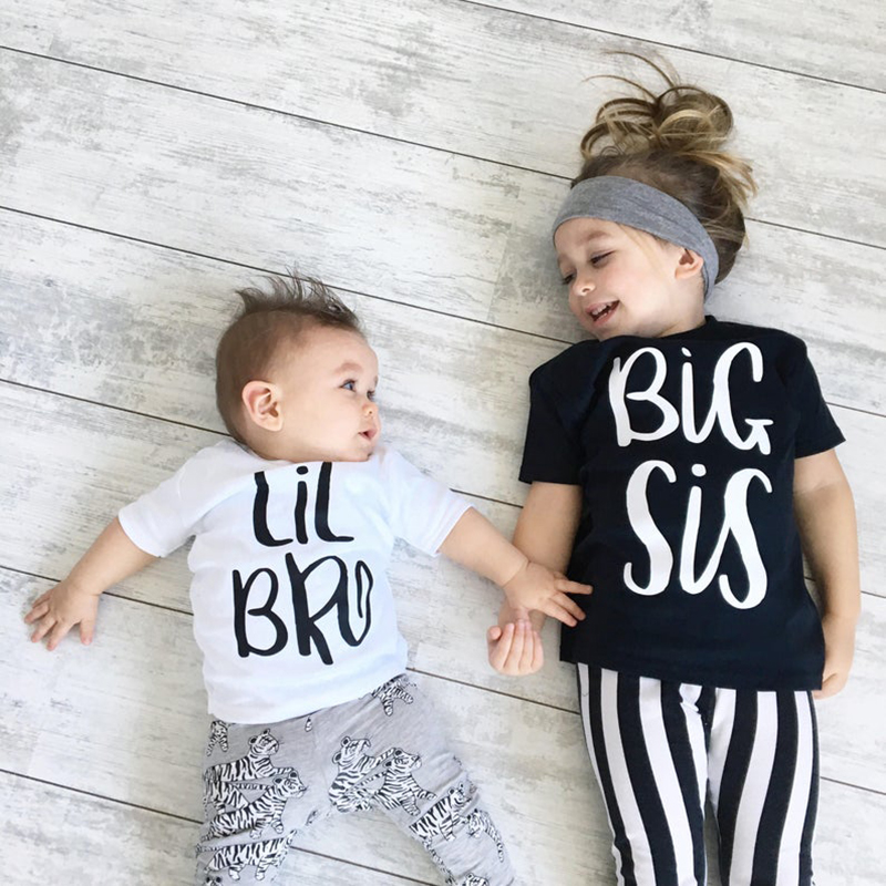 

Big Sister & Little Brother Outfit Kids Boys Girls T Shirt Newborn Baby Bodysuit Jumpsuit Outfit Sibling Matching T-Shirt, As pic