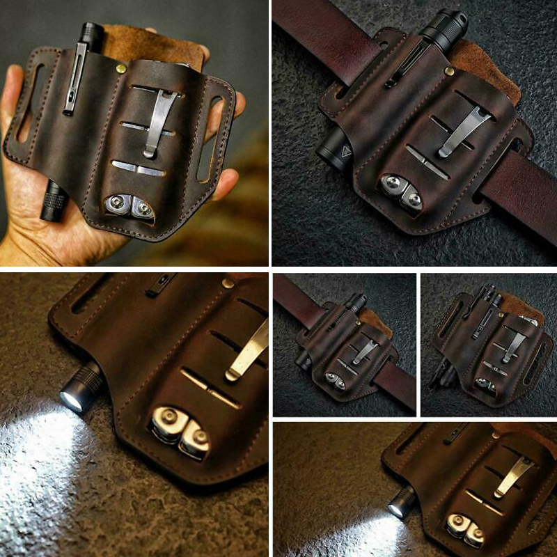 

Hot PU Leather Multitool Holder Essential Organizer Belt Pouch Pen Storage Bag Outdoor DO2, Brown