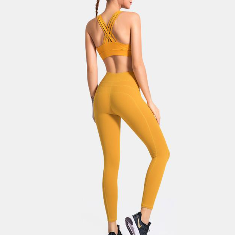 

2020 New Women' Dance Yoga Clothes Sexy Shockproof Sports Bra Tights Elastic High Waist Fitness Running Yoga Pants 2 Piece Set, Yellow sets