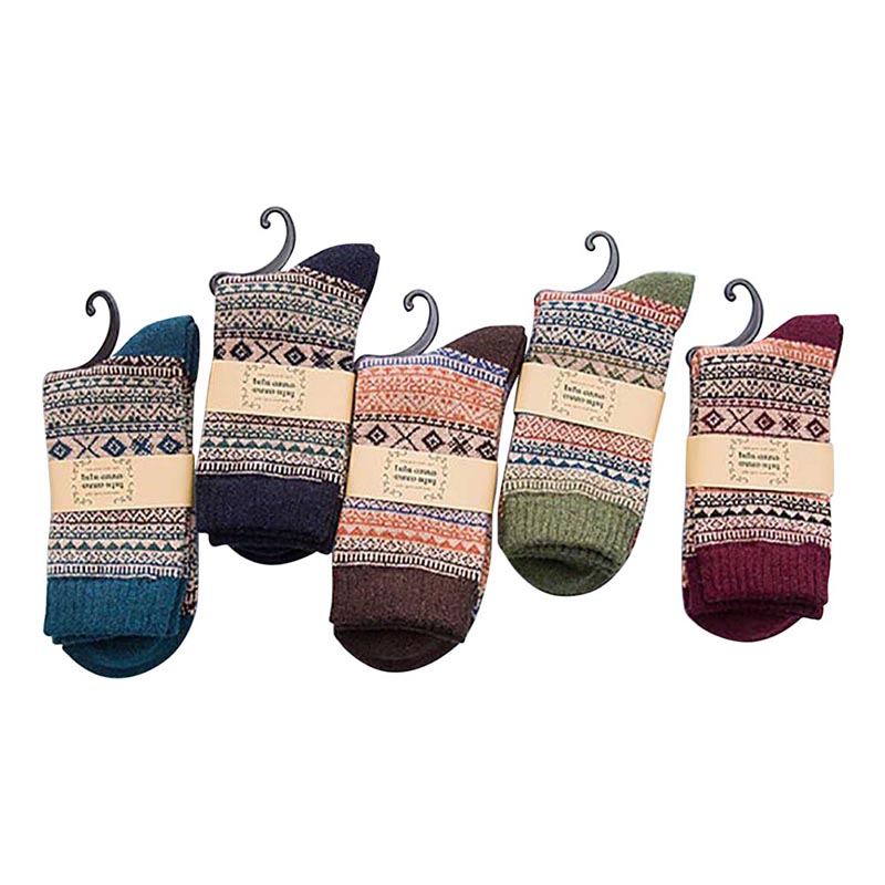 

1Pair Socks Retro National Style Sports Socks Plaid Soft Elastic Thermal Woolen Hosiery Footwear Cycling Riding Breathable