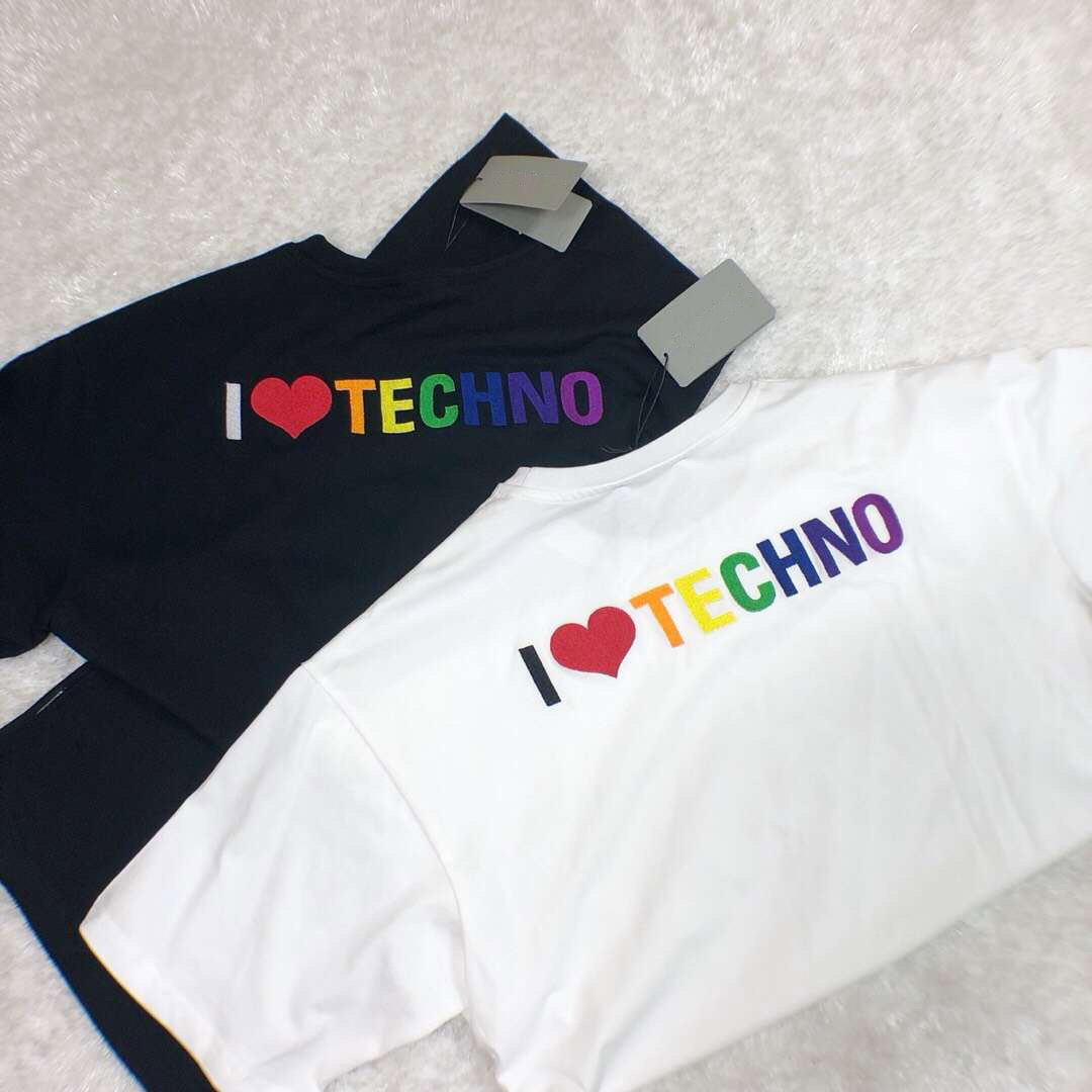 

Fashion Designer Mens Women T-shirt 20SS with I Love Techno Embroidery Tee Fashion Men Women Comfort Cool Tee Design Plus Size XS-M, White