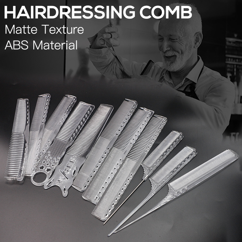 

Professional Hairdressing Transparent Anti-static Hair Cutting Comb Salon Haircut Non-slip Handle Flat Top Comb Hair Clipper