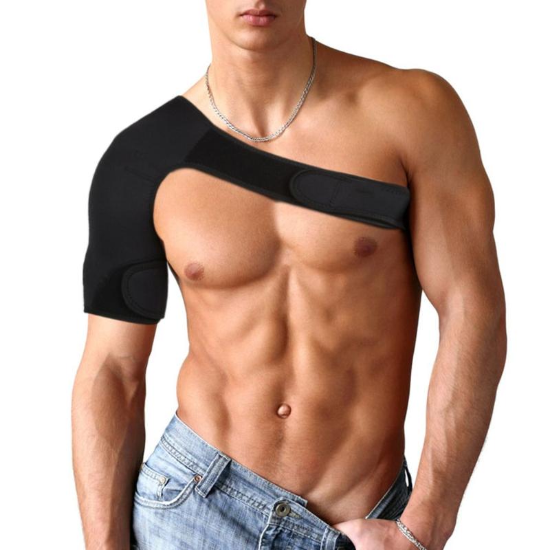 

Adjustable Breathable Gym Sports Care Single Shoulder Support Back Brace Guard Strap Wrap Belt Band Pads Black Bandage Men&Women, As pic