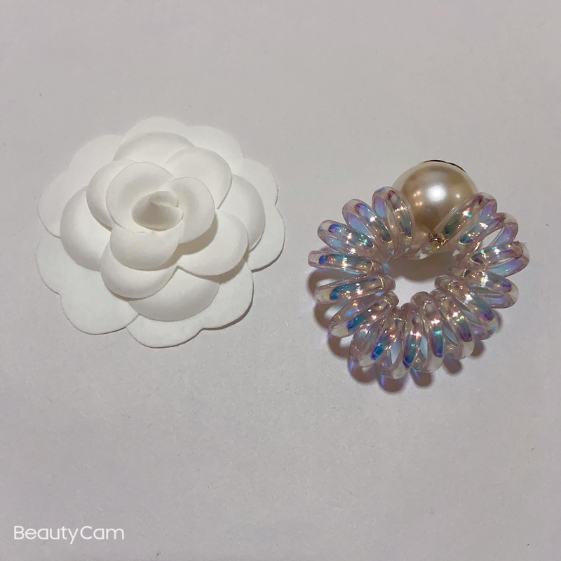 

3 color fashion Laser multicolored telephone line C pearl hair tie luxurious head rope hair rope for Ladies collection luxurious items, Pink