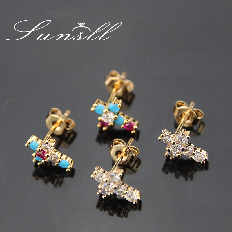 

SUNSLL New gold copper small earring cubic zircon cross earring for women fashion party simple mini jewelry stud gifts