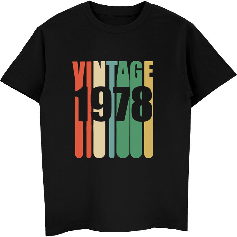 

Vintage T-Shirt Men 1978 Birthday Retro Design Shirts Men Cotton Short Sleeve Shirts Casual Hip Hop Tees Tops Harajuku, Black