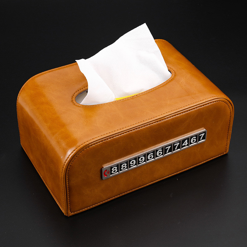 

MIX] 10PCS Microfiber Leather Car Tissue Boxes Stop Sign With Luminous Number Napkin Paper Box Auto Center Console Seat Armrest