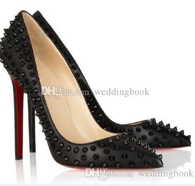

(With box)Women Black Sheepskin Nude Patent Leather Poined Toe Women Pumps,120mm Fashion Red Bottom High Heels Shoes for Women Wedding shoes, Matte black