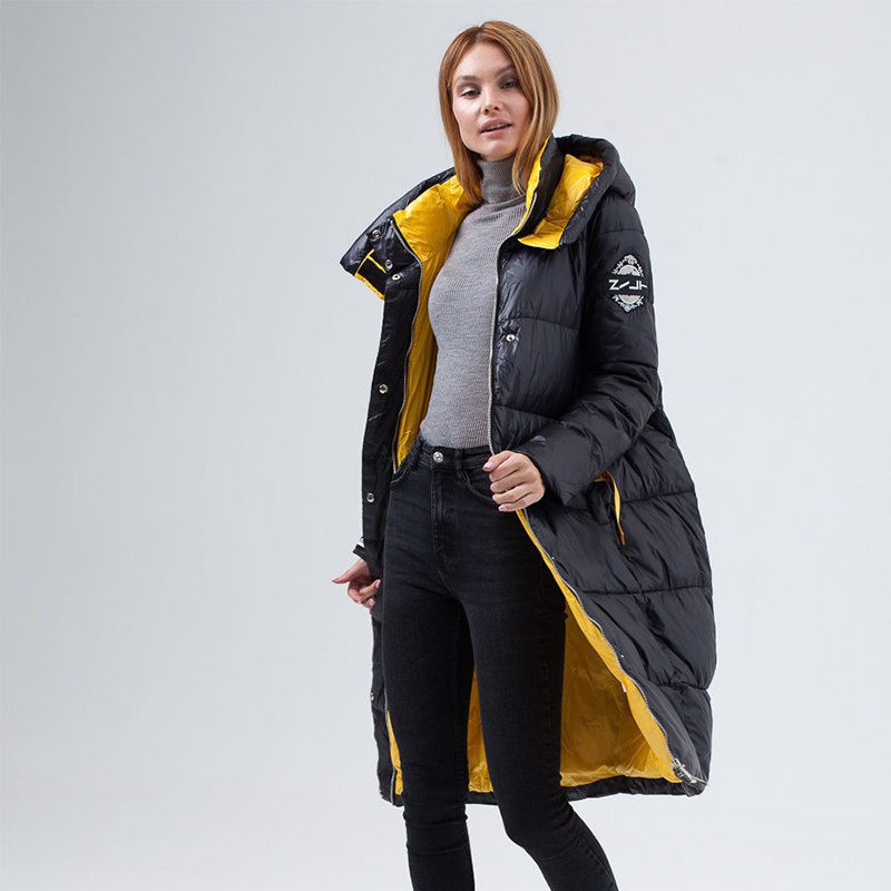 

CEPRASK 2020 Winter new down jacket women outerwear high quality thick cotton fashion style long Contrast Color women winter coa, Black