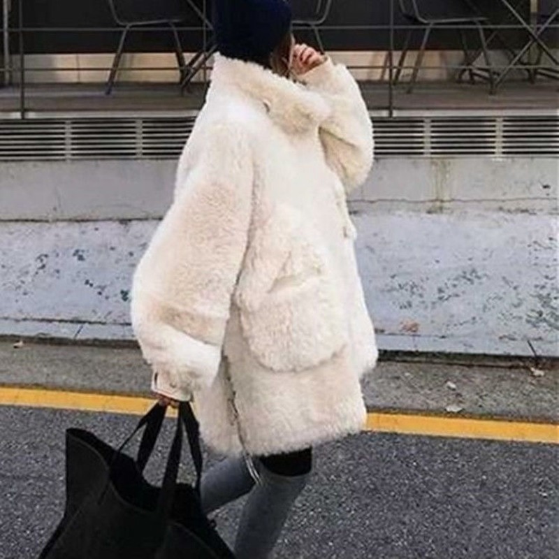 

Female Casual Zipper Teddy Coat Winter Warm Thick Soild Faux Fur Jacket Coat Women Pockets Fleece Plush Overcoat Outwear T73, Yellow