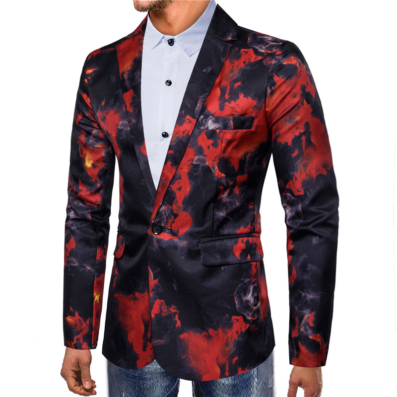 

New Men Blazer Luxury Flowers Allover Printing Prom Suit Blazers Single Button Party Male Nightclub Slim Fit Wedding Suit Jacket, Blue