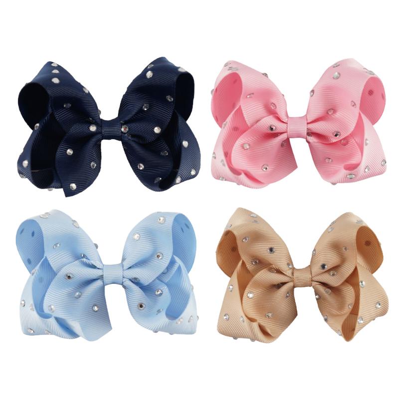 

4Pcs/lot 4 Inch Girls' Candy Colors Hair Clips Hair Bow with Rhinestone Accessories Hairpins For Kids Girl Dance Party, Multi