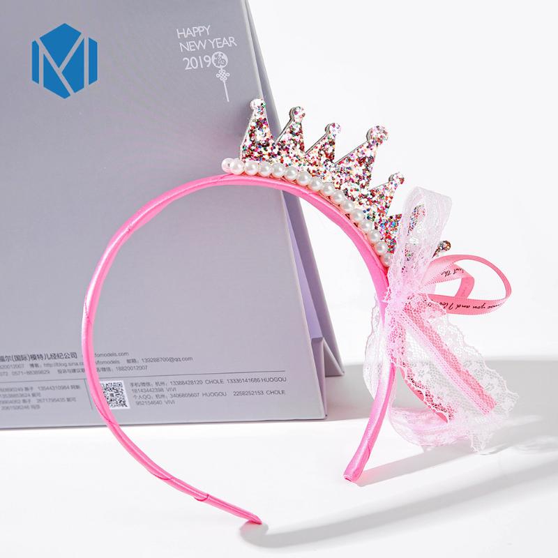 

Women Princess Hair Bans Ribbon Bow Lace Pearl Crown Tiara Hair Band Children Accessories Girl Sweet Headwear, Pink