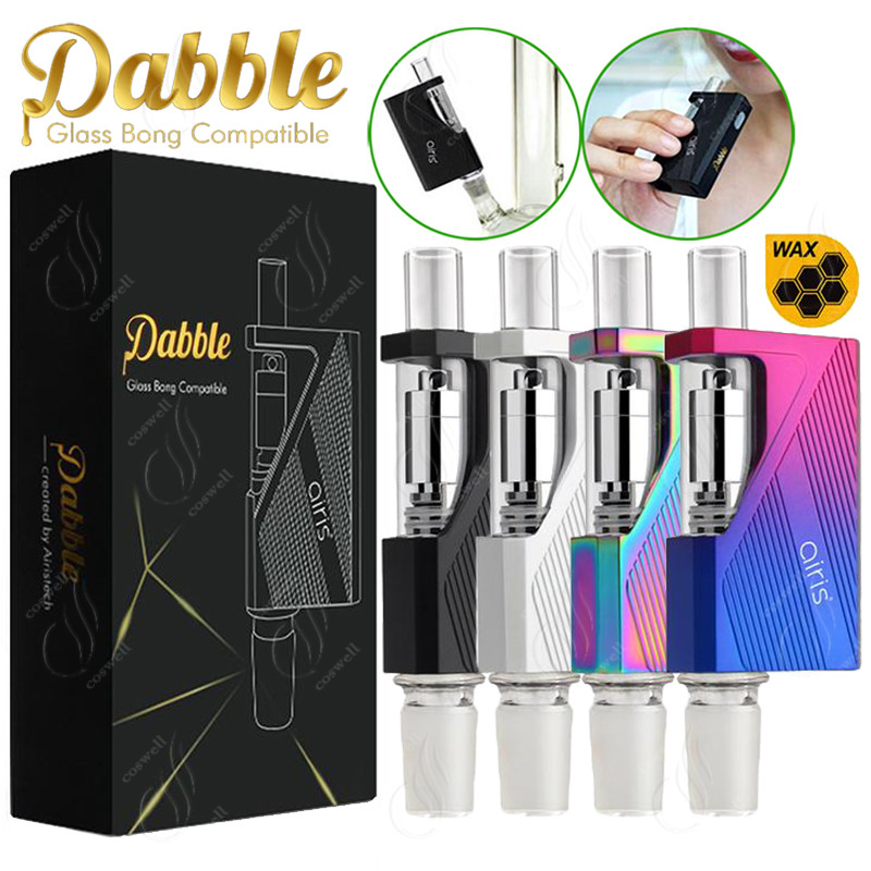 

Airis Dabble Glass Bongs Compatible Quartz Coil Variable Voltage 900mAh Battery Wax Dry Herb Herbal Dab Vaporizer 2in1 Airistech Starter Kit, Black