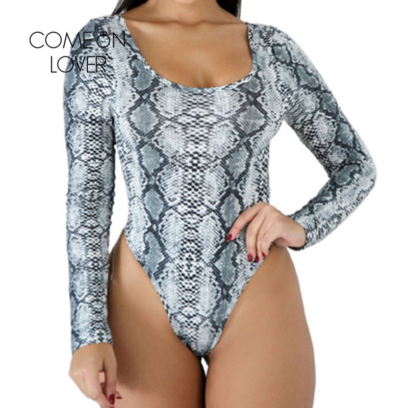 

Comeonlover Bodysuit Women Snake Print Long Sleeve Womens Body suits Plus Size 2020 Autumn Sexy Snakeskin Bodysuit RI80838, Black bodysuit