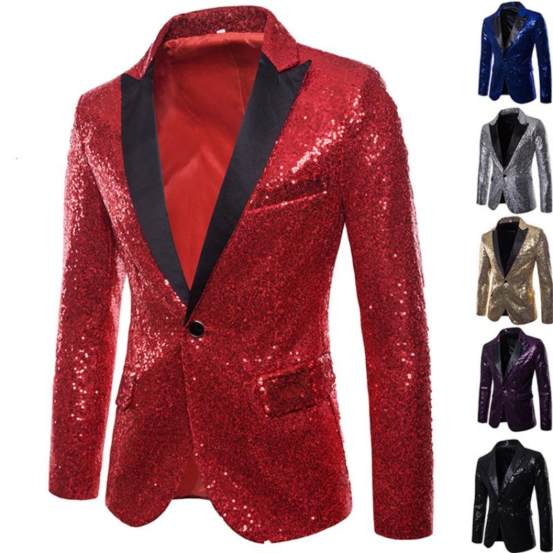 

Shiny Sequin Men' Night Club Suit Male Gold Trend Performances Formal One Button Jacket Men Stage Wedding Tuxedos Blazer, Color5