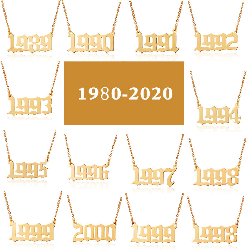 

Stainless Steel birthday year number pendant necklace silver gold chains Initial necklaces for women fashion jewelry will and sandy
