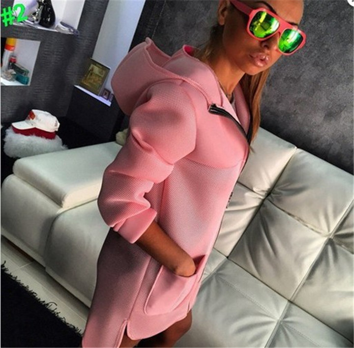 

Women Solid color Sunscreen hooded cutout zipper coat, Pink