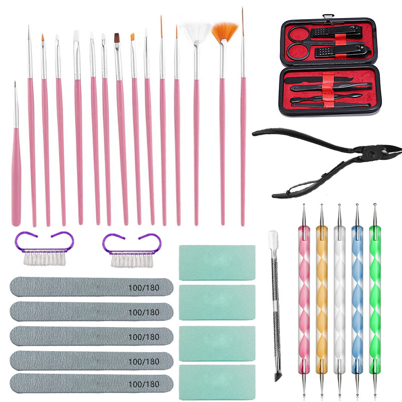 

Nail Art Brush Set Tools File Crimper Pusher Pedicure Clipper Kit Grinding Strip Nail Tools For Manicure Painting Brush Nippers