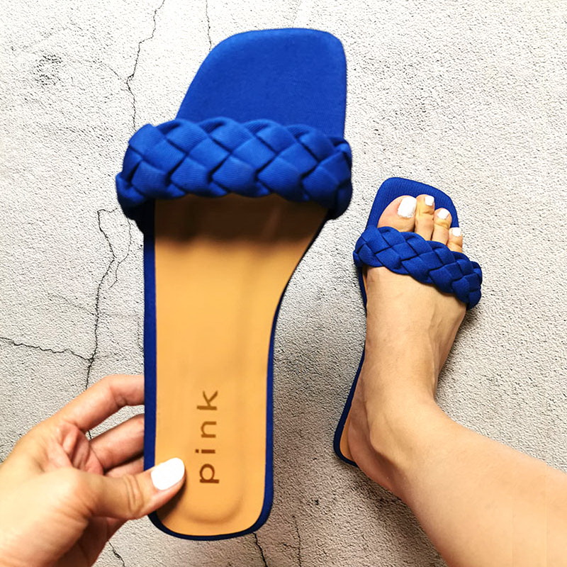 

2021 Summer Flat with Twist Fashion Slippers Comfort Outside Beach Shoes Ladies Slides Women Summer Sandals Plus Size 37-42, Blue