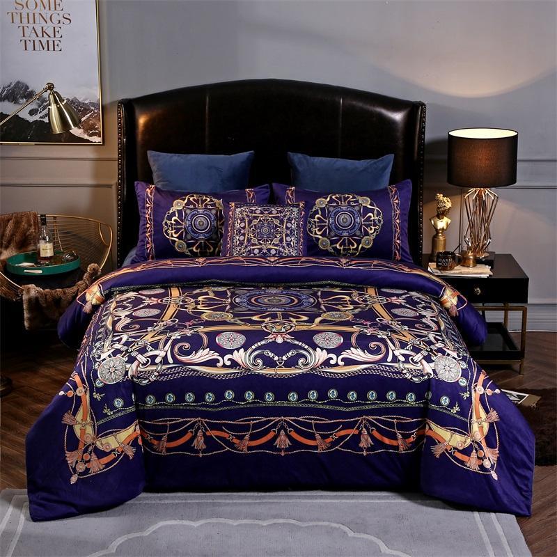 

46Horse Flowers Printed Plush Soft Warm Duvet Cover Set Queen King size Beddintg set with Flat/Fitted Bed sheet Pillow Shams, Color 3