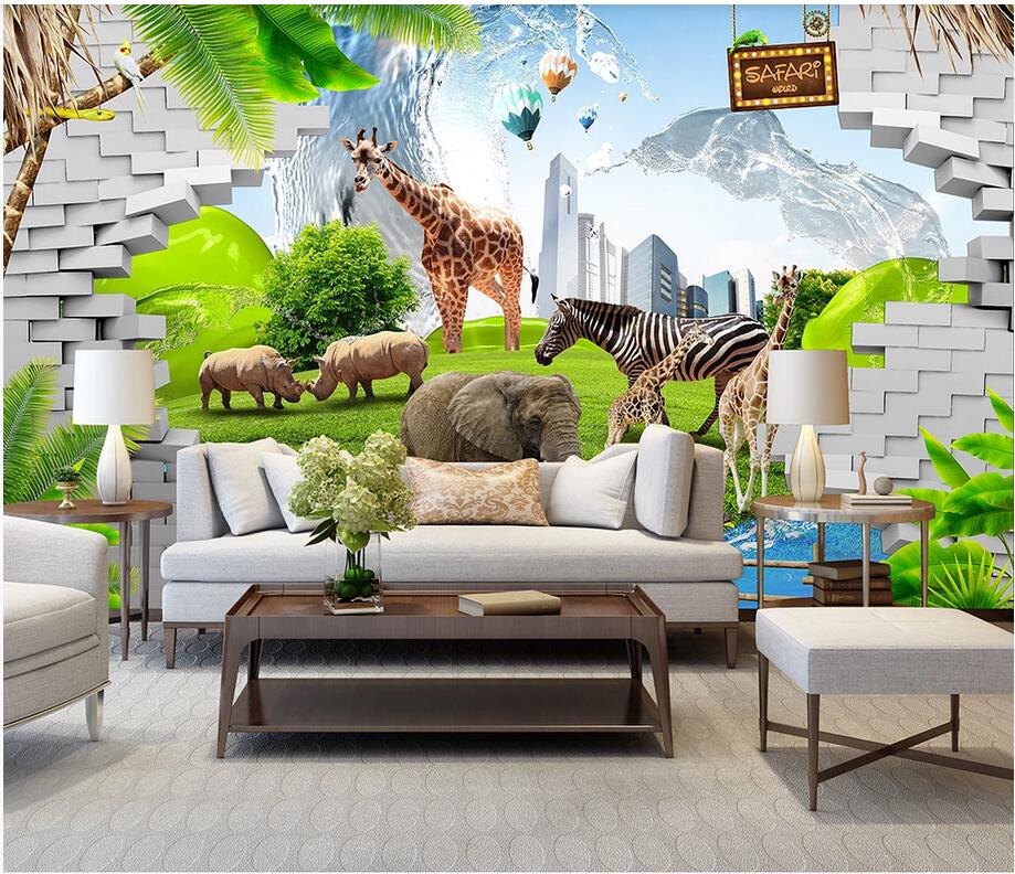 

3d wallpaper wall stickers custom photo 3D creative stereo giraffe zebra animal world background wall sticker 3d wallpaper for walls, Non woven