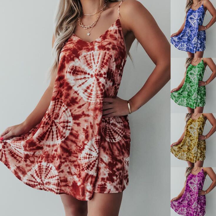 

Women Designer Dresses Summer Sexy V Neck Floral Print Boho Beach Dress Sleeveless Braces Skirt A Line Mini Dress 6 Colors -5XL, Yellow