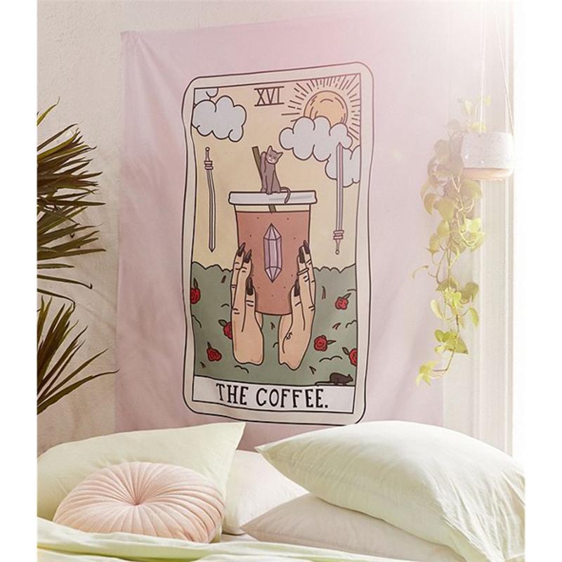 

Coffee Tarot Tapestry Wall Hanging Wine Cat Witchcraft Ouija Large Wall Tapestry Mandala Fabric Boho Decor Cloth Tapestries