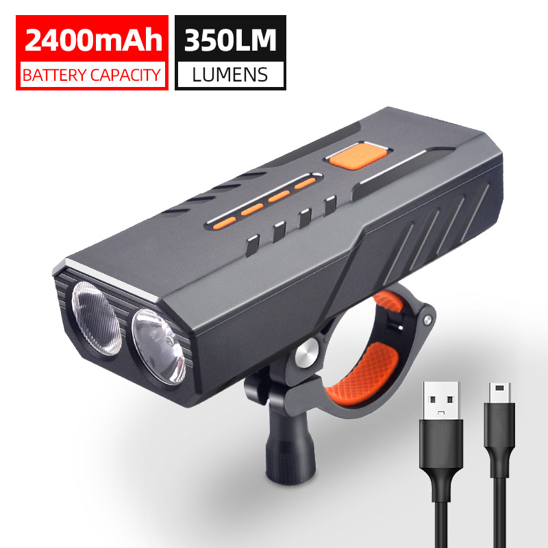 

2400mAh Bike Light Waterproof Led Bicycle Front Light Headlight Usb Rechargeable Cycling Accessories as Power Bank