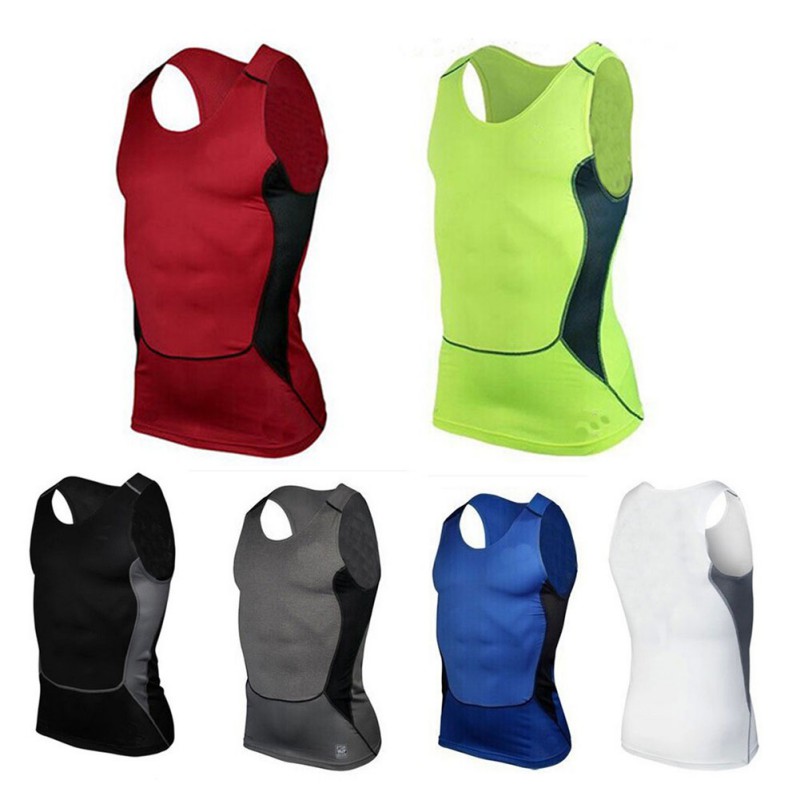

Men Sleeveless Sport Running Vest Man Compression Sport Tight Shirt Base Layer Boy Gym Exercise Slim Vest Tops -3XL, Red