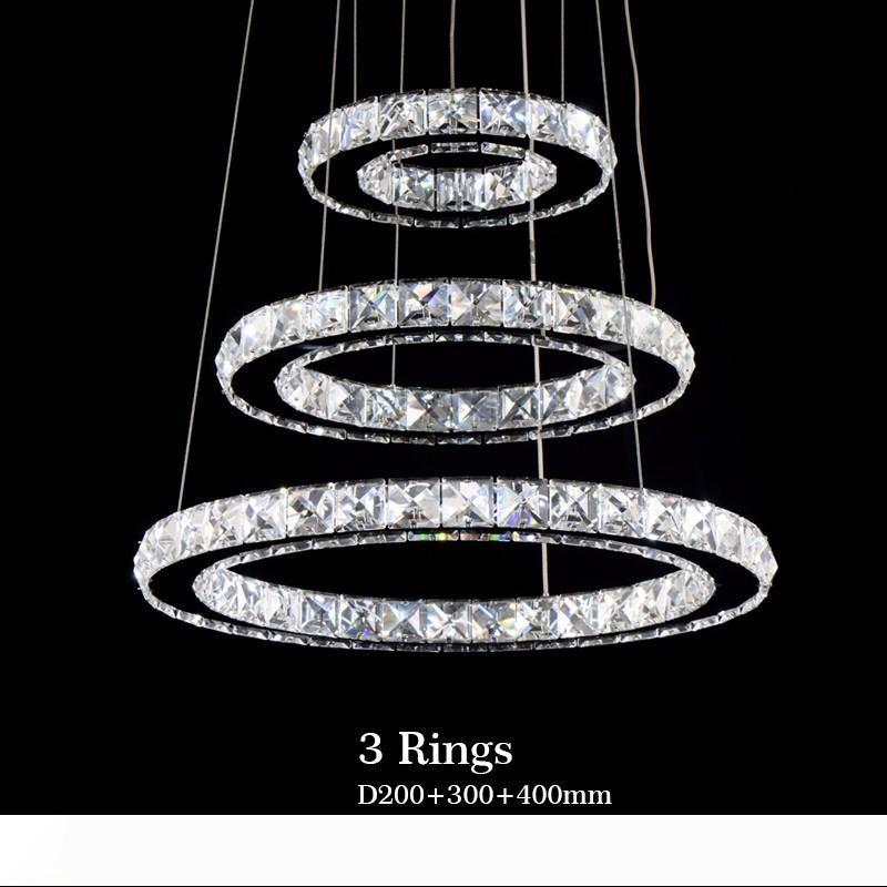 

3 Rings Crystal LED Chandelier Pendant Light Fixture Crystal Light Lustre Hanging Suspension Light for Dining Room, Foyer, Stairs