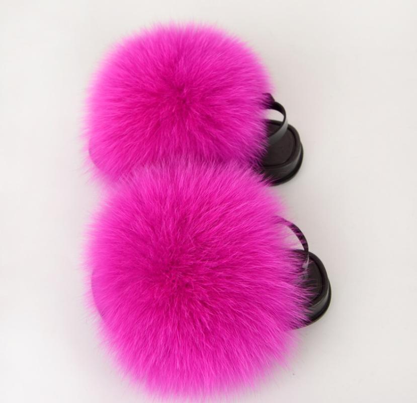 

Kids Fur Slippers Fluffy Raccoon Fur Slides Fluffy Real Flip Flops Children's Lacing Open-toe Sandals Cute Rainbow Shoes, Blue