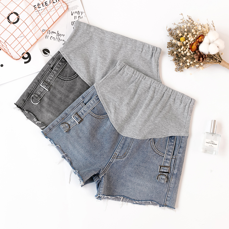 

Summer Pregnant Women Belly Jeans Fashion Abdomen Pants Casual Maternity Empire Denim Shorts Wide Leg Cotton Trousers Clothes, As photo6