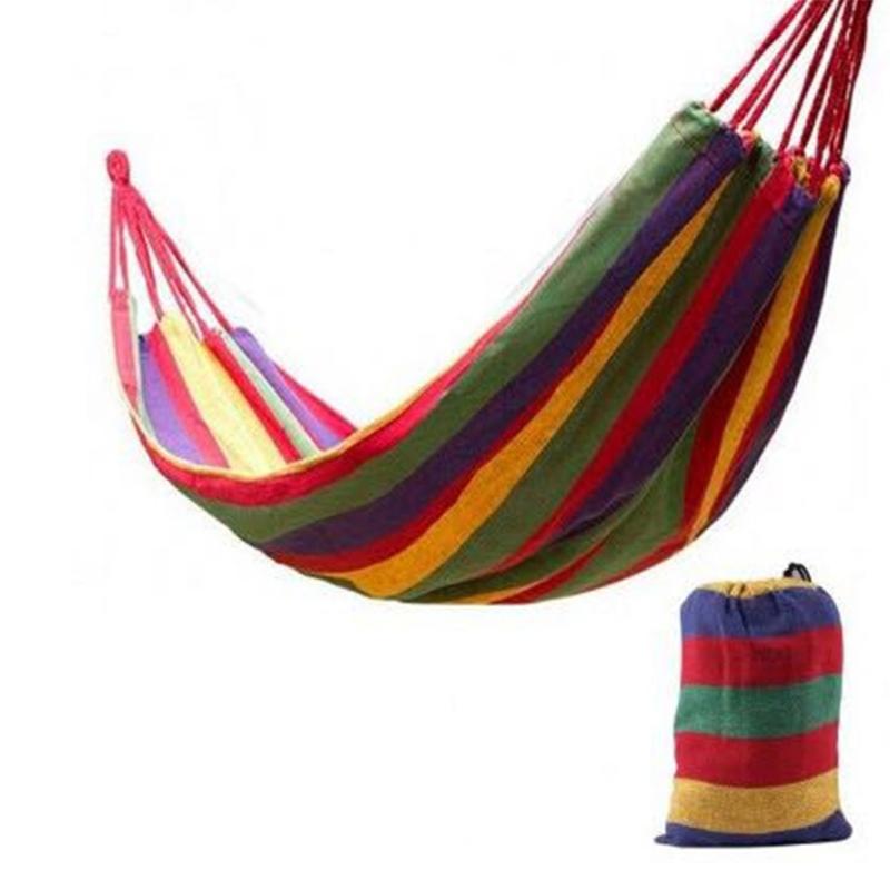 

1pc Hot 280*150CM Portable Hammock Outdoor Hammock Garden Home Travel Camping Swing Canvas Stripe Hang Bed Red/Blue