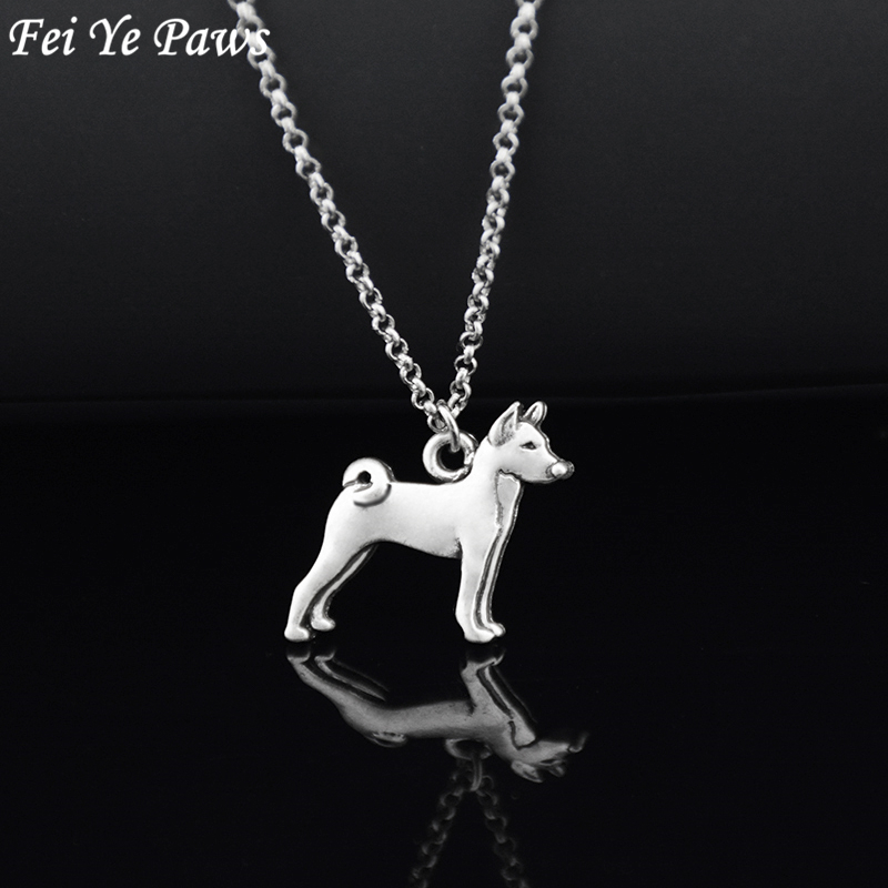 

Vintage Silver Color Boho Basenji Dog Charm Pendant Necklace Women Men Stainless Steel Long Chain Couple Necklace Jewelry Choker